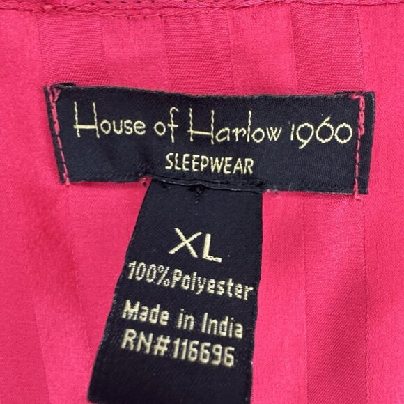 House of Harlow 1960 Women's Red Silk Pajama Top Sleepwear Size XL Striped - Picture 2 of 7